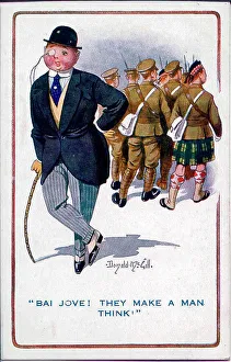 Monocle Prints: Comic postcard, wartime recruitment. Date: 1914-1918