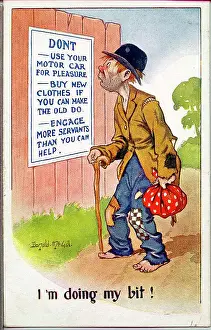 Scruffy Prints: Comic postcard, wartime restrictions - I'm doing my bit! Date: 1914-1918