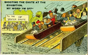 Comic postcard, Water Chute, Edinburgh Exhibition - shooting the chute Date