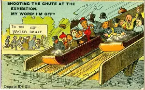 Eager Prints: Comic postcard, Water Chute, Edinburgh Exhibition - shooting the chute Date