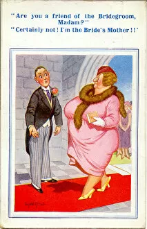 Comic postcard, Wedding usher and brides mother Date: 20th century