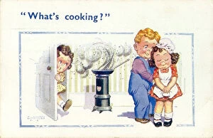 Comic postcard, Whats cooking? Date: 20th century