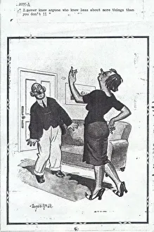Comic postcard, Woman annoyed with husband for his lack of knowledge Date Comic postcard, Woman annoyed with husband for his lack of knowledge Date