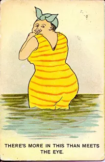 Comic postcard, Woman bathing in the sea Date: 20th century