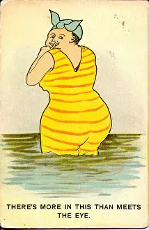 Meets Gallery: Comic postcard, Woman bathing in the sea Date: 20th century