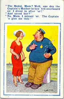 Surprised Gallery: Comic postcard, Woman chats with sailor Date: 20th century