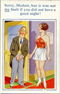 Guest Prints: Comic postcard, Woman complains to hotel manager Date: 20th century