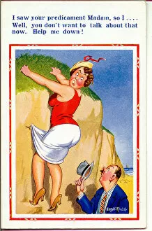 Offer Gallery: Comic postcard, Woman hanging off a cliff Date: 20th century