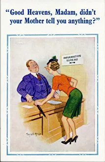 Surprised Gallery: Comic postcard, Woman at Information Bureau Date: 20th century