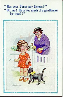 Behaved Prints: Comic postcard, Woman, little girl and cat Date: 20th century