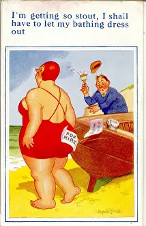 Maintenance Prints: Comic postcard, Woman, man and boat at the seaside Date: 20th century
