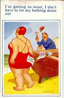 Surprised Gallery: Comic postcard, Woman, man and boat at the seaside Date: 20th century