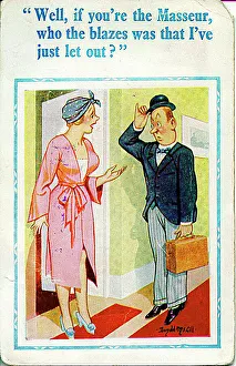 Comic postcard, Woman with masseur Date: 20th century