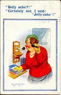 Jelly Prints: Comic postcard, Woman on the phone