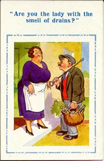 Surprised Gallery: Comic postcard, Woman and plumber
