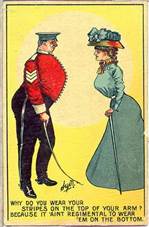 Ambiguous Gallery: Comic postcard, Woman and sergeant Date: early 20th century