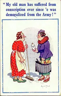 Anxious Prints: Comic postcard, Woman talks about her husband Date: 20th century