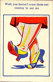 Comic postcard, Womans feet in court shoes Date: 20th century