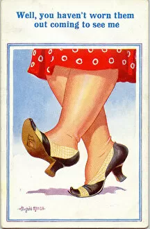 Comic postcard, Womans feet in court shoes Date: 20th century