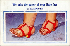 Footwear Collection: Comic postcard, Womans plump feet in sandals