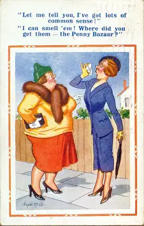 Circles Prints: Comic postcard, Two women argue in street Date: 20th century