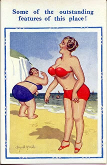 Features Gallery: Comic postcard, Two women in bikinis at the seaside