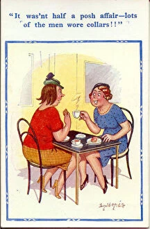 Comic postcard, Two women in a cafe Date: 20th century