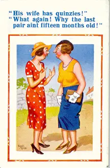 Babies Prints: Comic postcard, Two women chatting in the street Date: 20th century
