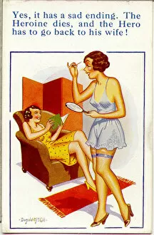 Heroine Collection: Comic postcard, Two women chatting in underwear Date: 20th century