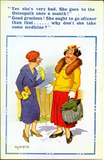 Chat Prints: Comic postcard, Two women discuss illness Date: 20th century