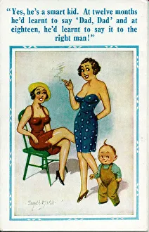 Comic postcard, Two women and a little boy Date: 20th century Comic postcard, Two women and a little boy Date: 20th century