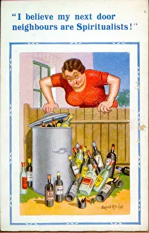 Spiritualists Gallery: Comic postcard, Women looking over garden fence Date: 20th century