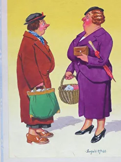 Images Dated 4th September 2015: Comic postcard, Two women talking about pubs