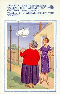 Comic postcard, Women and washing line Date: 20th century