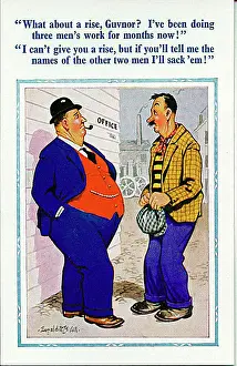 Comic postcard, Workman asks boss for a pay rise Date: 20th century