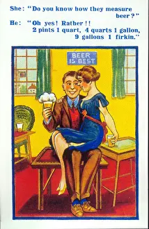 Stocker Prints: Comic postcard, Young couple in a pub Date: 20th century