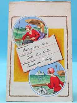 Images Dated 4th September 2015: Comic postcard, Young woman on board ship