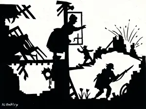 Explosions Prints: Comic wartime scene on the Western Front