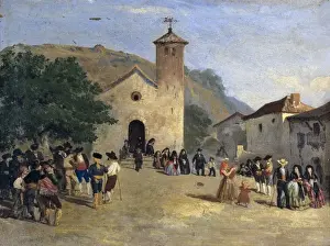Coming out from a mass. Anonymous painting, 19th