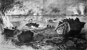 Sketch Gallery: Commandos Crossing the Rhine at Wesel; Second World War, 194