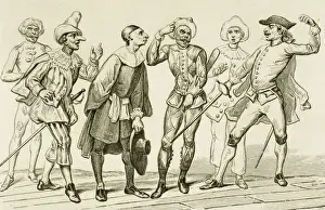 Commedia dell arte Italian. 16th century. Engraving, 19th ce