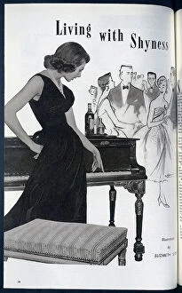 Shyness Collection: A composite photograph and illustration, on the theme of shyness. Date: 1954