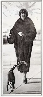 Comtesse Prints: The Comtesse de Pourtales and her pet lemur out for a walk