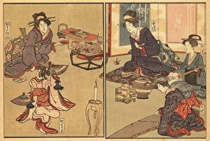 Artisan Collection: Concubine (mekake) of a high-ranking man watching a dancer