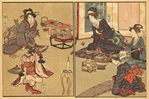 Lifestyle Prints: Concubine (mekake) of a high-ranking man watching a dancer