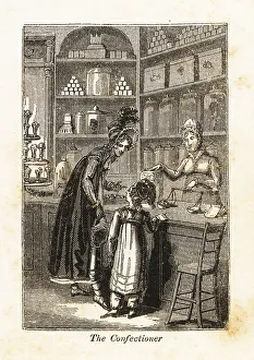 Candies Prints: Confectioner selling candies to customers in a store