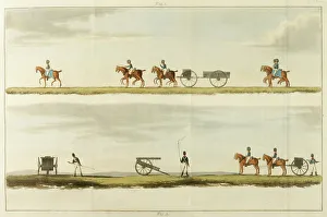 Rocket Collection: Congreve rocket carriages in transit and in action Date: 1827