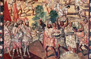 Indigene Prints: Conquest of Mexico (1519). Hernan Cortes (1485-1547) enterin