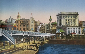 Berthed Collection: Constantinople - Karakoy scene - Galata Bridge