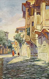 Upstairs Prints: Constantinople - Street scene with cumbas